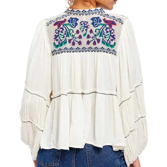 Free People Cream Blouse with Vibrant Embroidery - Picture 2 of 12
